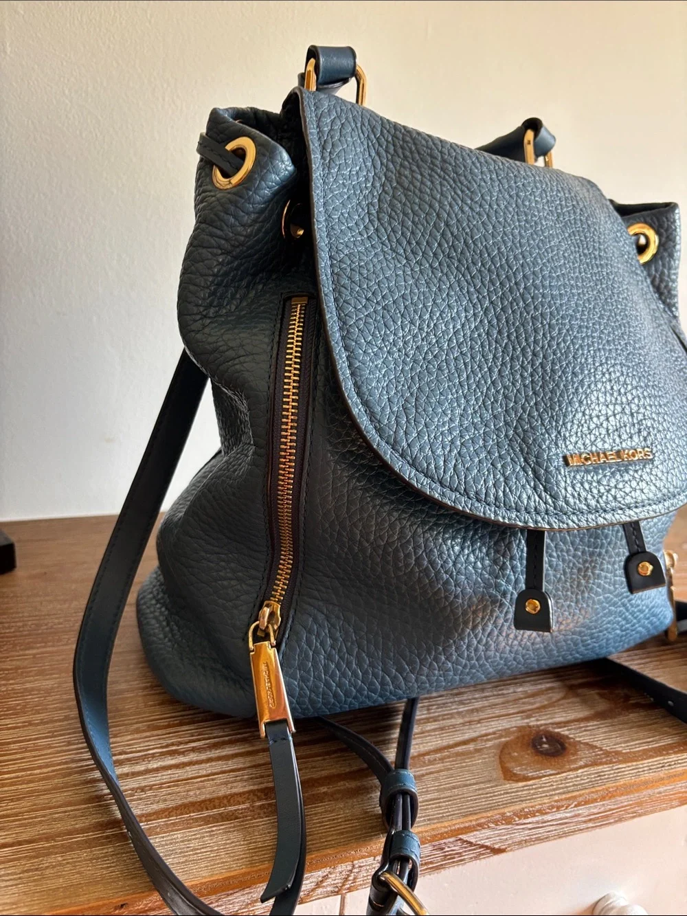 MICHAEL KORS Blue Pebble Leather Backpack